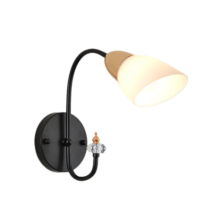 Lisslune | Oval Milky Glass Wall Mounted Lamp Modern 1/2-Bulb Living Room Wall Light in Black