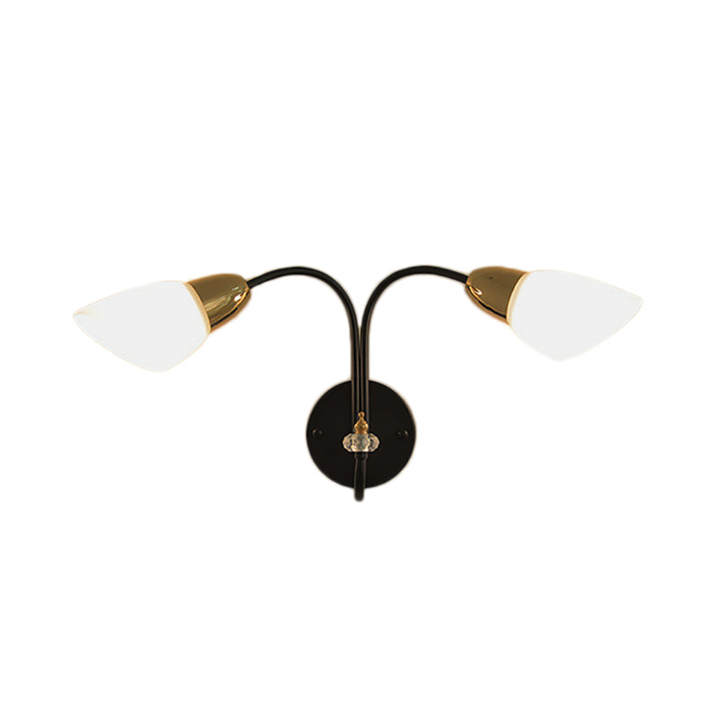 Lisslune | Oval Milky Glass Wall Mounted Lamp Modern 1/2-Bulb Living Room Wall Light in Black