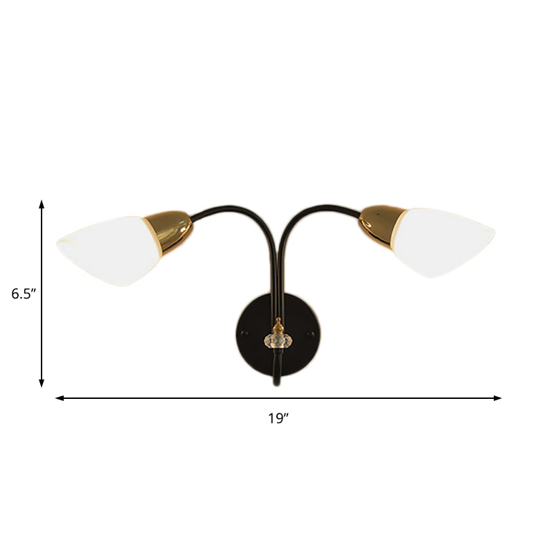 Lisslune | Oval Milky Glass Wall Mounted Lamp Modern 1/2-Bulb Living Room Wall Light in Black