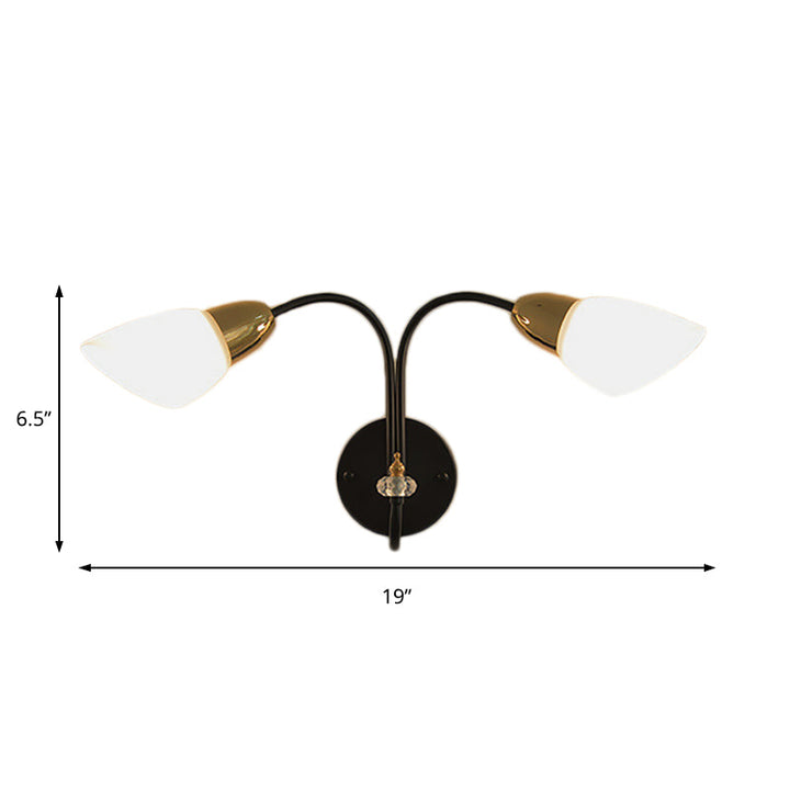 Lisslune | Oval Milky Glass Wall Mounted Lamp Modern 1/2-Bulb Living Room Wall Light in Black