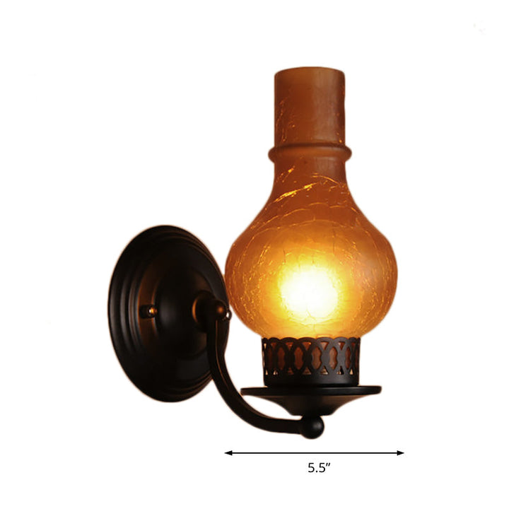 Lisslune | 1 Bulb Vase Shade Wall Mounted Light Fixture Rustic White/Amber Spritz Glass Lighting for Hallway