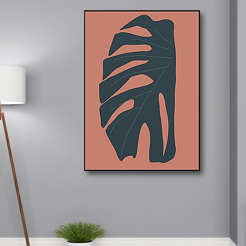 Lisslune | Tropical leaf wrapped canvas texture living room wall art in red (Multiple size options)
