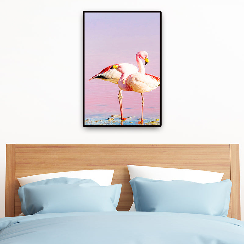 Lisslune | Tropix Animal Flamingos Canvas Art Pink-Blue Textured Wall Decoration for the Seating Area