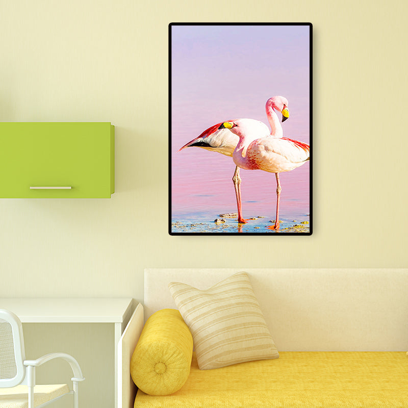 Lisslune | Tropix Animal Flamingos Canvas Art Pink-Blue Textured Wall Decoration for the Seating Area