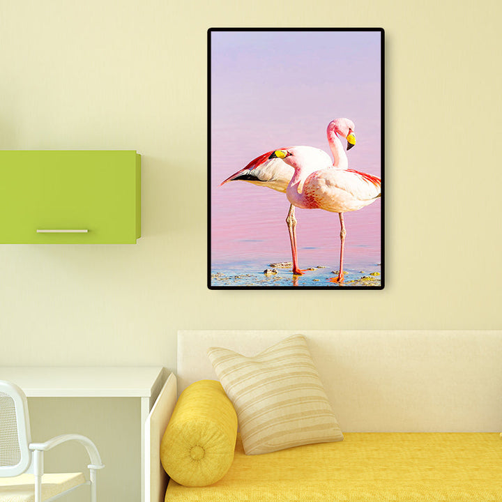 Lisslune | Tropix Animal Flamingos Canvas Art Pink-Blue Textured Wall Decoration for the Seating Area