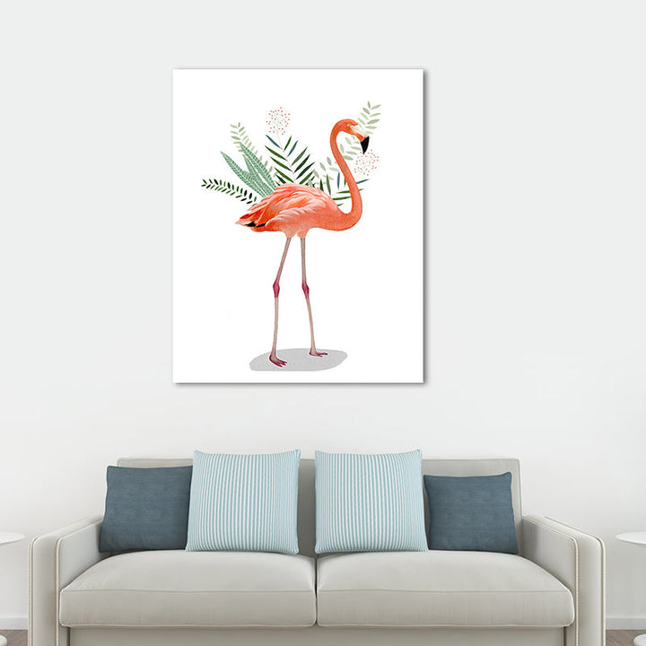 Lisslune | Flamingo and leaves wrapped canvas pink tropical wall decoration for sign room