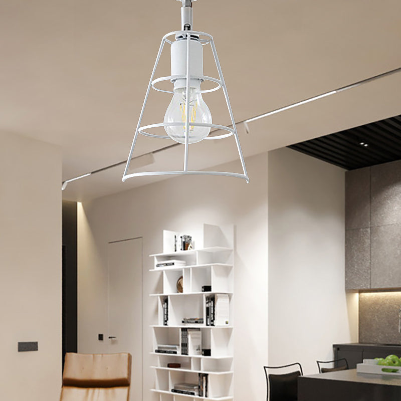 Lisslune | Vintage Style Conic Cage Wall Lamp with Curved Arm 1 Light Metal Wall Lamp in Black/White