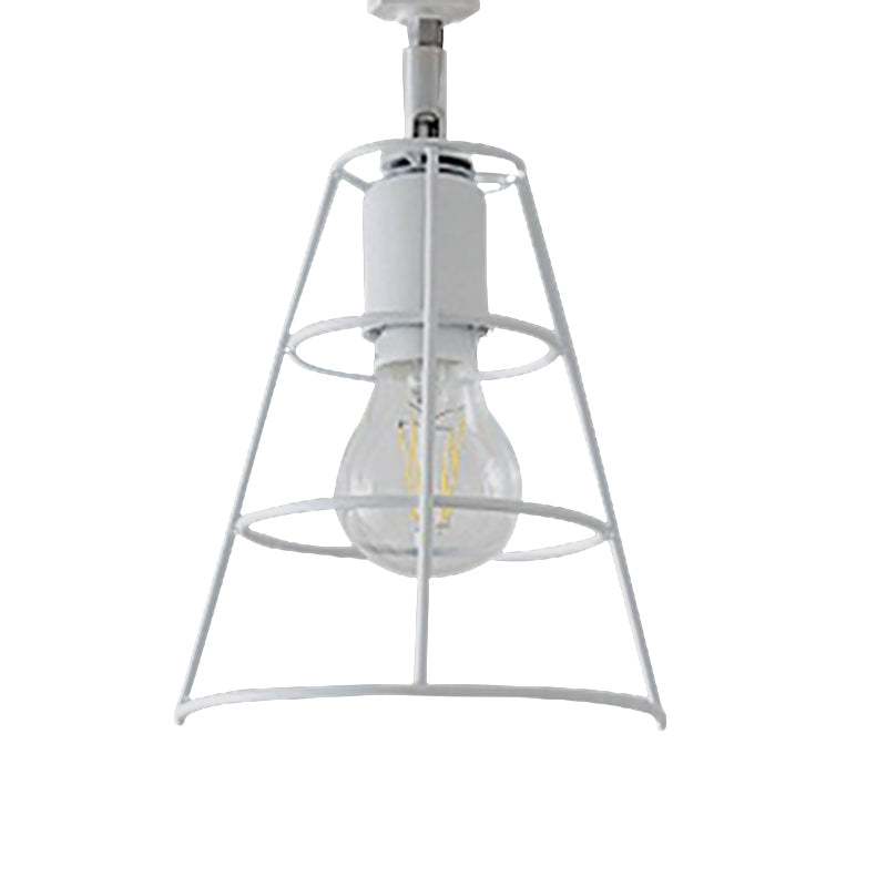 Lisslune | Vintage Style Conic Cage Wall Lamp with Curved Arm 1 Light Metal Wall Lamp in Black/White