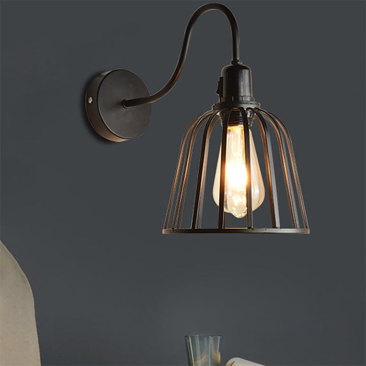 Skørter | Swing Arm Metallic Wall Lamp with Wire Cage Industrial 1 Light Bedroom Wall Lamp in Black