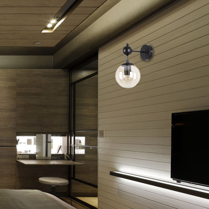 Lisslune | Globe Shade Living Room Wall Light Industrial Clear/Grey/Amber Glass 1 Light Black Wall Lamp