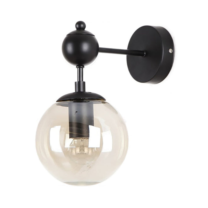 Lisslune | Globe Shade Living Room Wall Light Industrial Clear/Grey/Amber Glass 1 Light Black Wall Lamp
