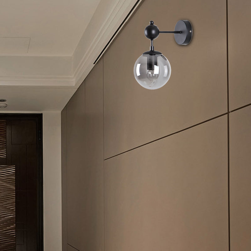 Lisslune | Globe Shade Living Room Wall Light Industrial Clear/Grey/Amber Glass 1 Light Black Wall Lamp