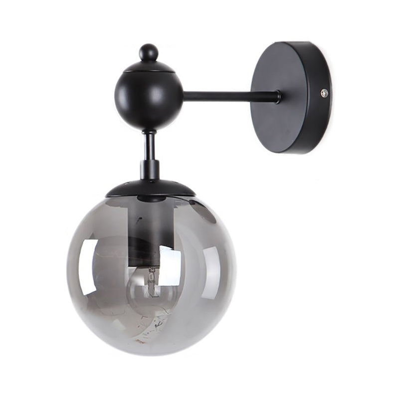 Lisslune | Globe Shade Living Room Wall Light Industrial Clear/Grey/Amber Glass 1 Light Black Wall Lamp