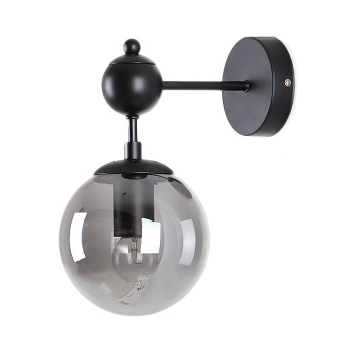 Lisslune | Globe Shade Living Room Wall Light Industrial Clear/Grey/Amber Glass 1 Light Black Wall Lamp