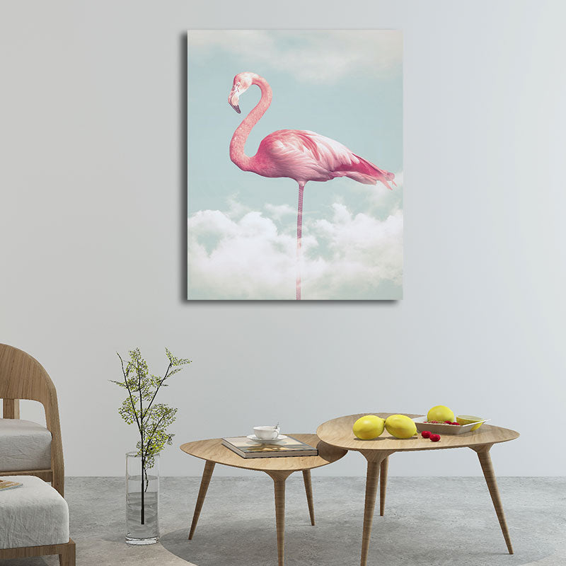 Lisslune | Canvas Pink Art Print Tropical Flamingo and Clouds Wall Decoration for Home Interior