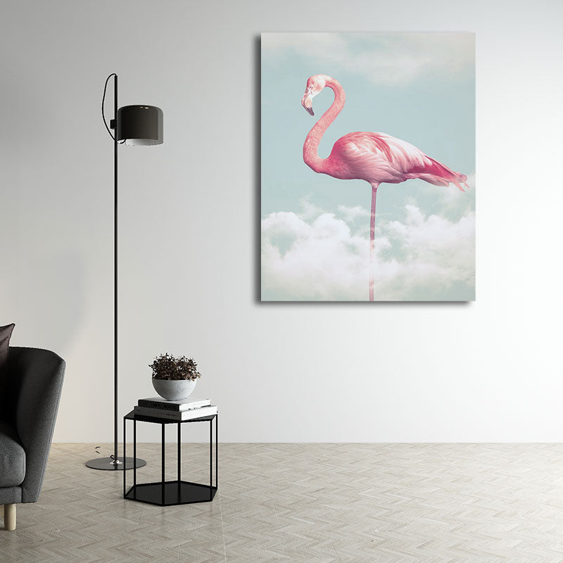 Lisslune | Canvas Pink Art Print Tropical Flamingo and Clouds Wall Decoration for Home Interior