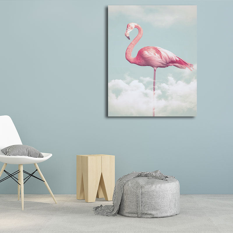 Lisslune | Canvas Pink Art Print Tropical Flamingo and Clouds Wall Decoration for Home Interior