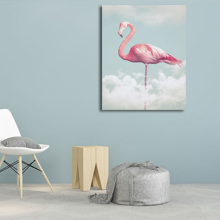 Lisslune | Canvas Pink Art Print Tropical Flamingo and Clouds Wall Decoration for Home Interior