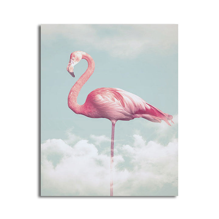 Lisslune | Canvas Pink Art Print Tropical Flamingo and Clouds Wall Decoration for Home Interior