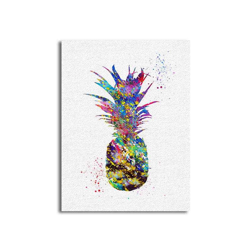 Lisslune | Tropical Pineapple Watercolor Canvas Blue Textured Wall Art Print for Living Room