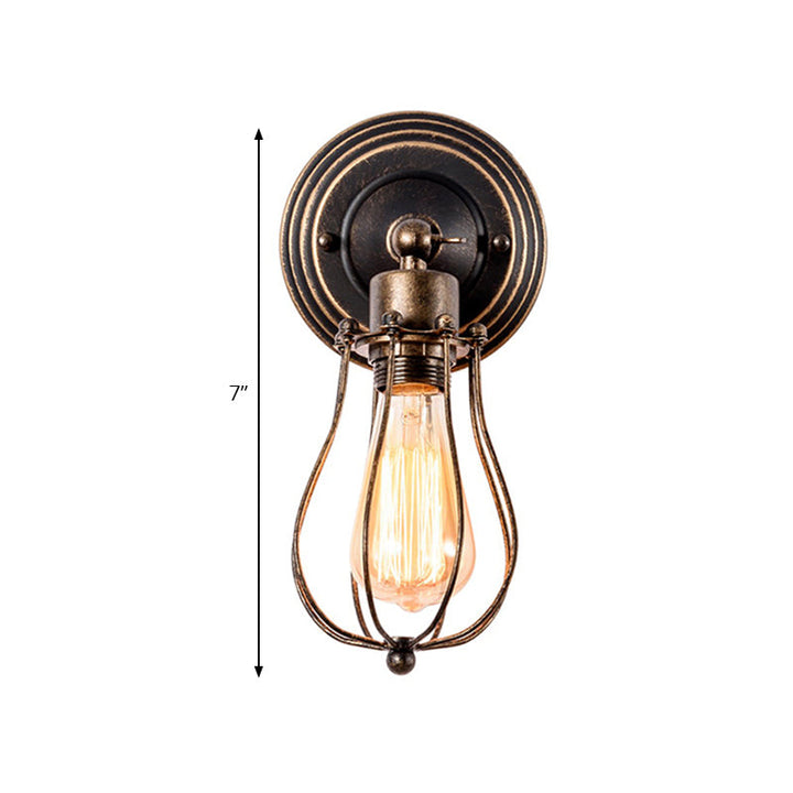 Lisslune | 1 Head Iron Wall Lamp Farmhouse Style Dark Rust Wire Protection Café Mini Wall Light