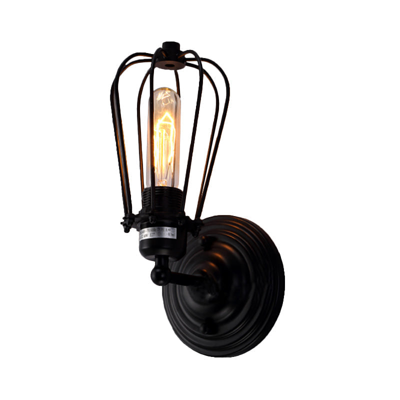 Lisslune | 1 Head Wall Scone Light with Bulb Cage Shade Metal Industrial Rustic Hallway Wall Lighting in Black, 2 Packs