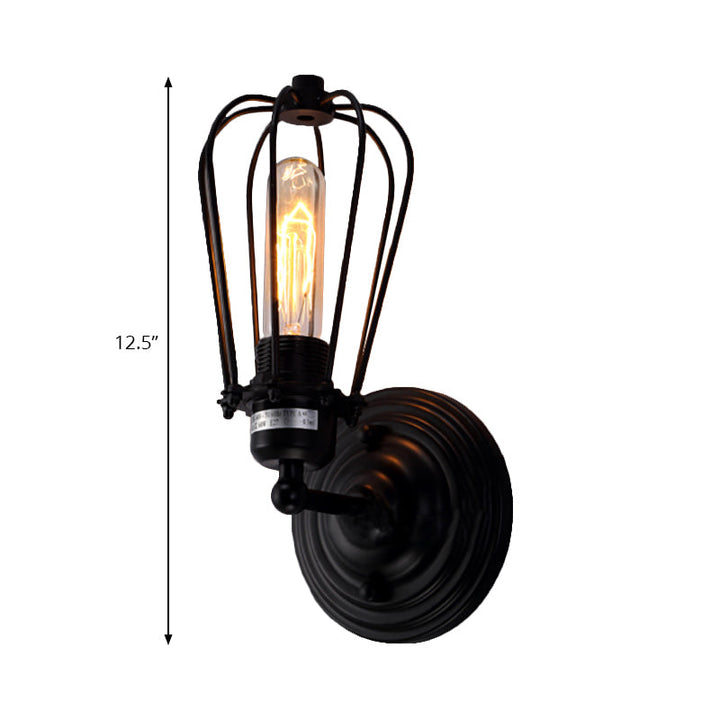 Lisslune | 1 Head Wall Scone Light with Bulb Cage Shade Metal Industrial Rustic Hallway Wall Lighting in Black, 2 Packs