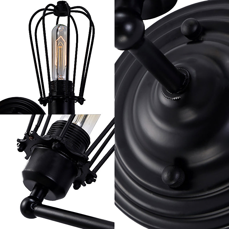 Lisslune | 1 Head Wall Scone Light with Bulb Cage Shade Metal Industrial Rustic Hallway Wall Lighting in Black, 2 Packs
