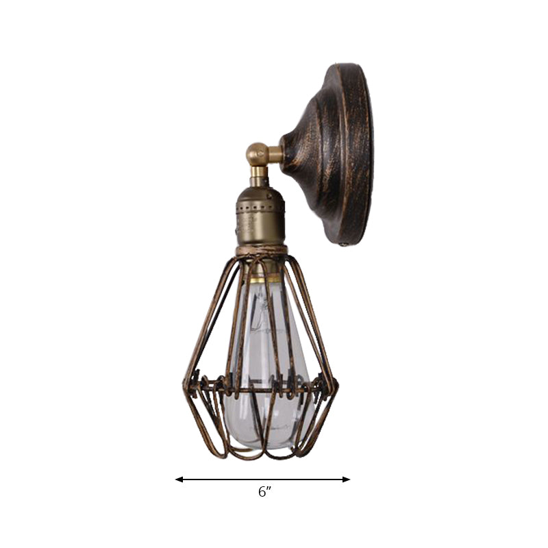 Lisslune | 1 Light Bulb Wire Cage Wall Light Country House Style Stylish Antique Brass Wrought Iron Wall Light Lighting for Restaurant