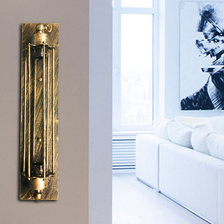 Lisslune | 1 Head Wall Lamp Lighting Retro Industrial Linear Wrought Iron Wall Light with Cage Shade in Aged Brass