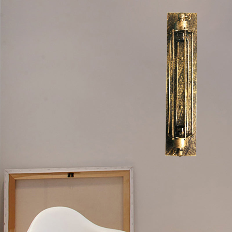 Lisslune | 1 Head Wall Lamp Lighting Retro Industrial Linear Wrought Iron Wall Light with Cage Shade in Aged Brass