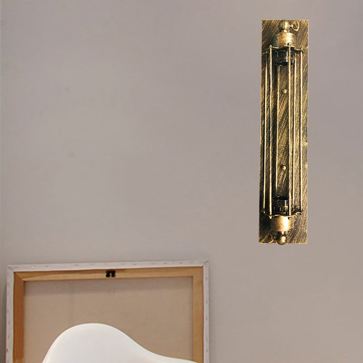 Lisslune | 1 Head Wall Lamp Lighting Retro Industrial Linear Wrought Iron Wall Light with Cage Shade in Aged Brass