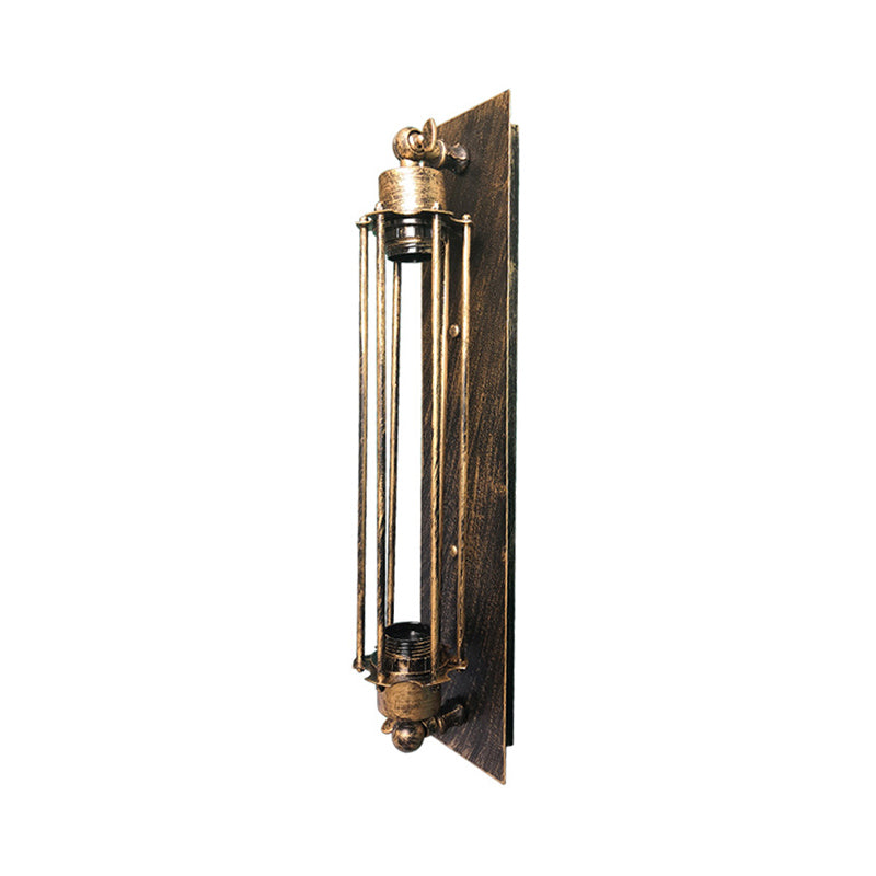 Lisslune | 1 Head Wall Lamp Lighting Retro Industrial Linear Wrought Iron Wall Light with Cage Shade in Aged Brass