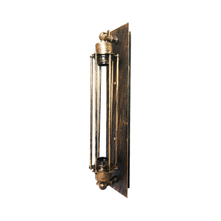 Lisslune | 1 Head Wall Lamp Lighting Retro Industrial Linear Wrought Iron Wall Light with Cage Shade in Aged Brass