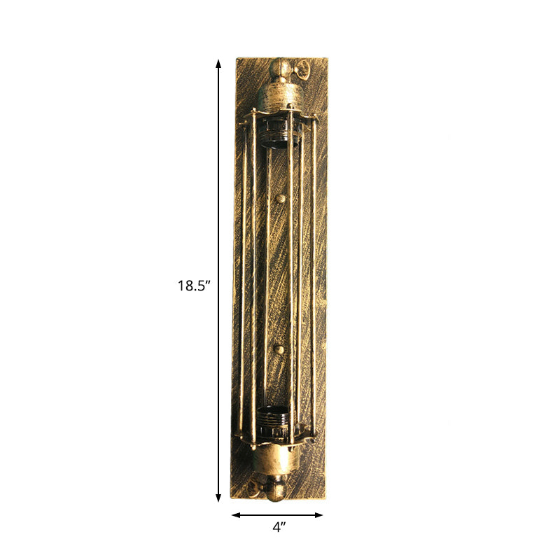 Lisslune | 1 Head Wall Lamp Lighting Retro Industrial Linear Wrought Iron Wall Light with Cage Shade in Aged Brass