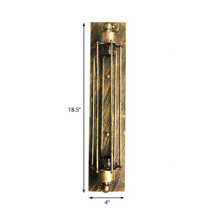 Lisslune | 1 Head Wall Lamp Lighting Retro Industrial Linear Wrought Iron Wall Light with Cage Shade in Aged Brass