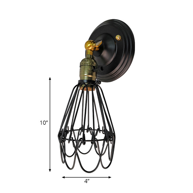 Skørter | Cast iron wire protection wall lighting farmhouse style 1 bulb restaurant swivel sconce lamp in black/bronze
