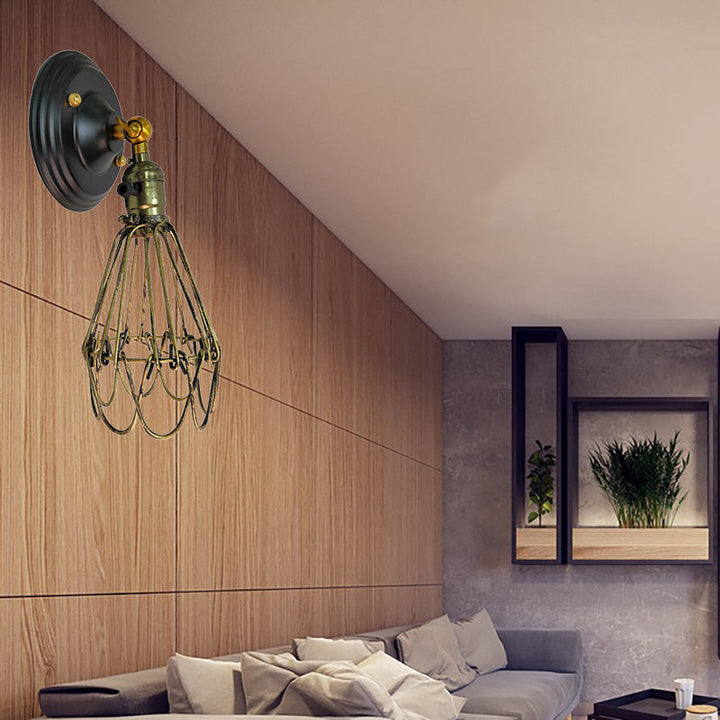Skørter | Cast iron wire protection wall lighting farmhouse style 1 bulb restaurant swivel sconce lamp in black/bronze