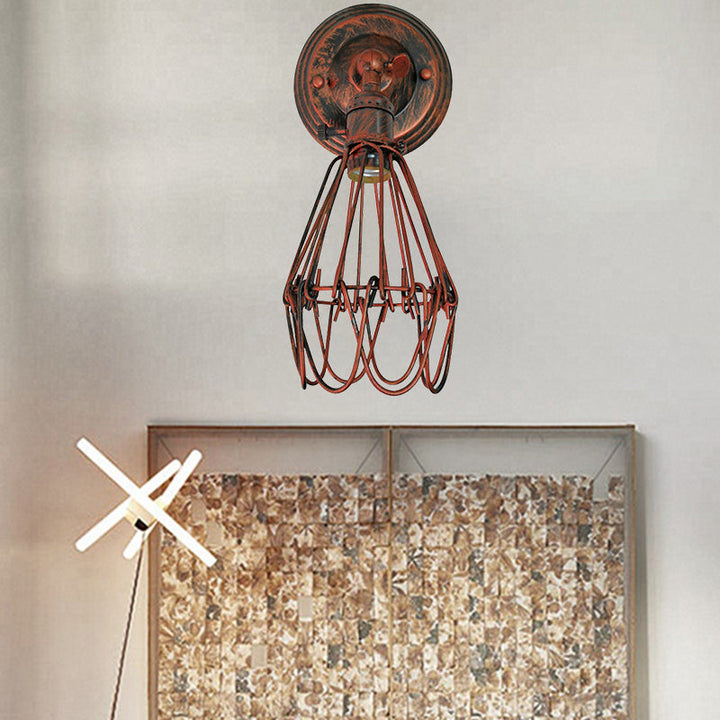 Skørter | Cast iron wire protection wall lighting farmhouse style 1 bulb restaurant swivel sconce lamp in black/bronze