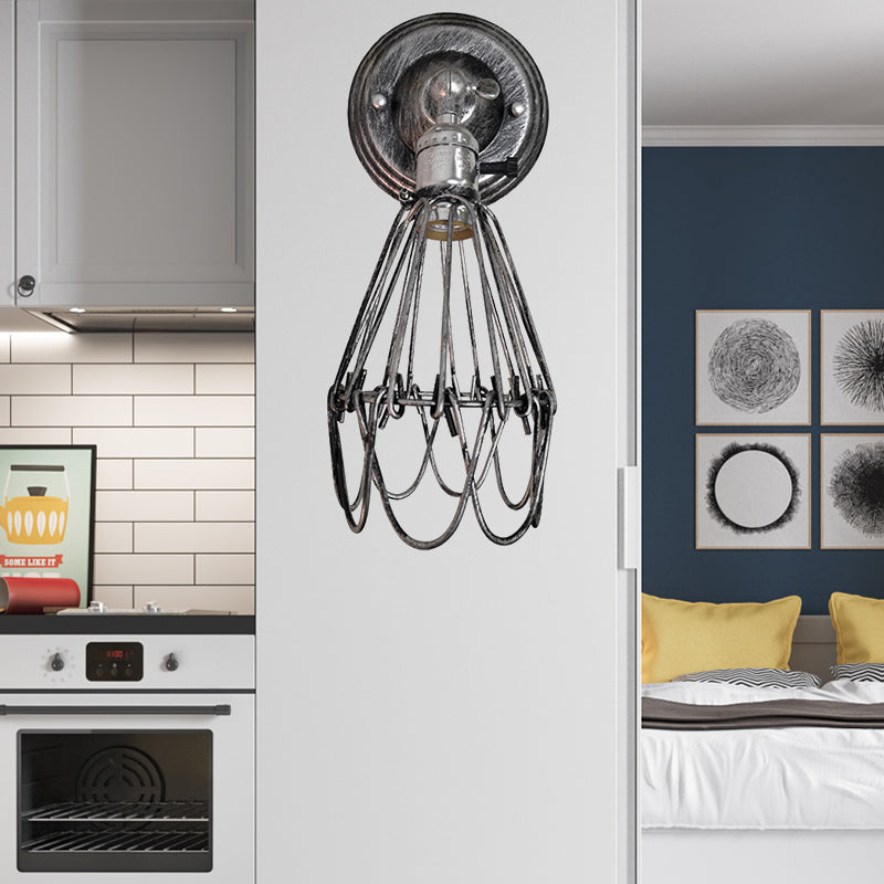 Skørter | Cast iron wire protection wall lighting farmhouse style 1 bulb restaurant swivel sconce lamp in black/bronze