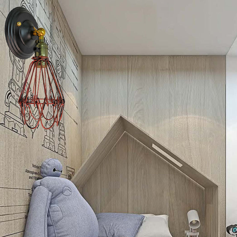 Skørter | Cast iron wire protection wall lighting farmhouse style 1 bulb restaurant swivel sconce lamp in black/bronze