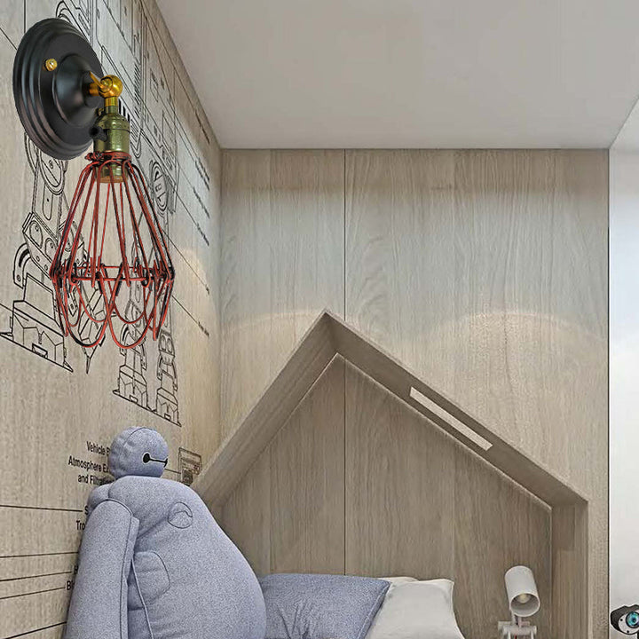 Skørter | Cast iron wire protection wall lighting farmhouse style 1 bulb restaurant swivel sconce lamp in black/bronze