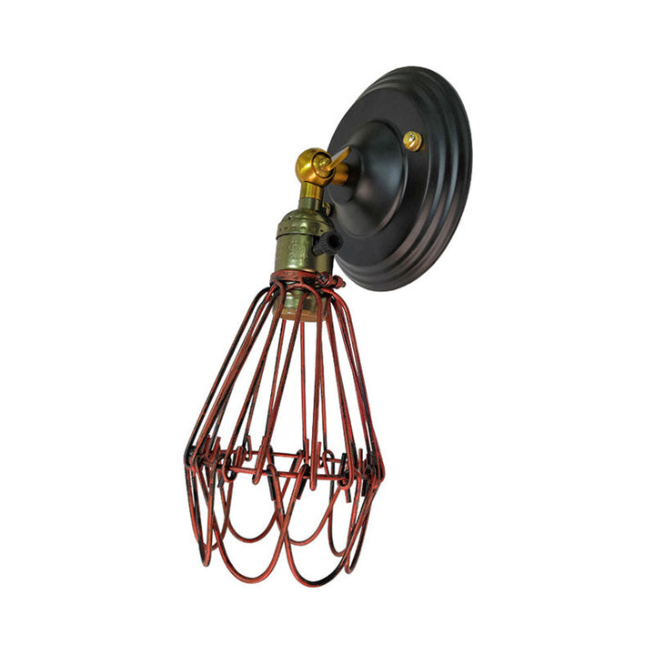 Skørter | Cast iron wire protection wall lighting farmhouse style 1 bulb restaurant swivel sconce lamp in black/bronze