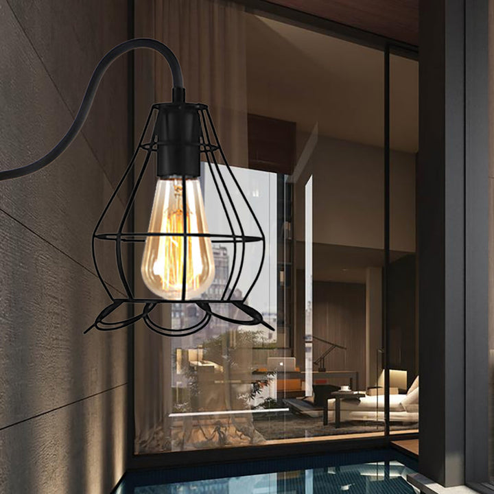 Lisslune | Black 1 Head Wall Lamp Vintage Industrial Metal Bottle/Rectangular Wall Light Wall Lamp with Wire Frame for Café