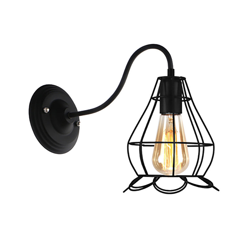 Lisslune | Black 1 Head Wall Lamp Vintage Industrial Metal Bottle/Rectangular Wall Light Wall Lamp with Wire Frame for Café