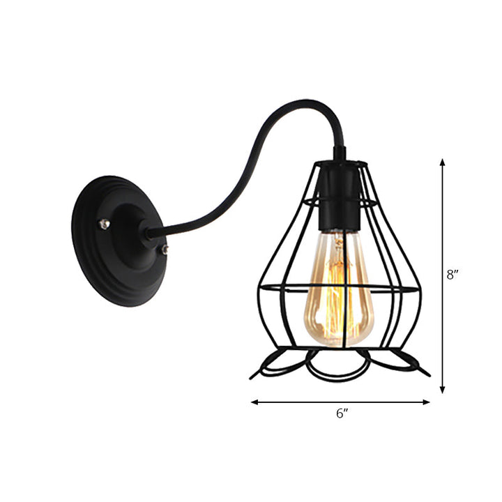 Lisslune | Black 1 Head Wall Lamp Vintage Industrial Metal Bottle/Rectangular Wall Light Wall Lamp with Wire Frame for Café