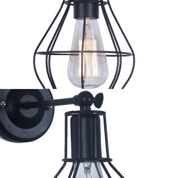 Lisslune | Black 1 Head Wall Lamp Vintage Industrial Metal Bottle/Rectangular Wall Light Wall Lamp with Wire Frame for Café
