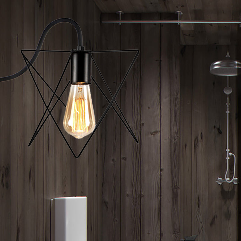Lisslune | Black 1 Head Wall Lamp Vintage Industrial Metal Bottle/Rectangular Wall Light Wall Lamp with Wire Frame for Café