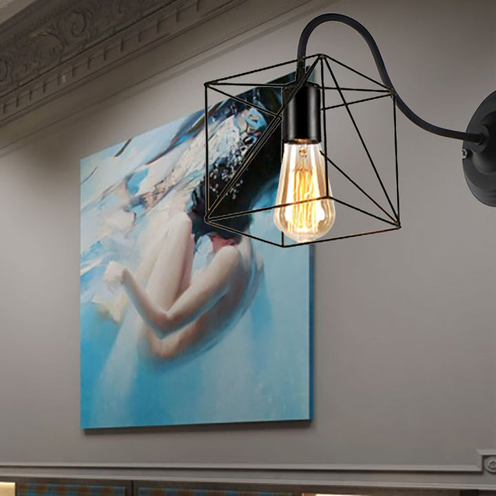 Lisslune | Black 1 Head Wall Lamp Vintage Industrial Metal Bottle/Rectangular Wall Light Wall Lamp with Wire Frame for Café