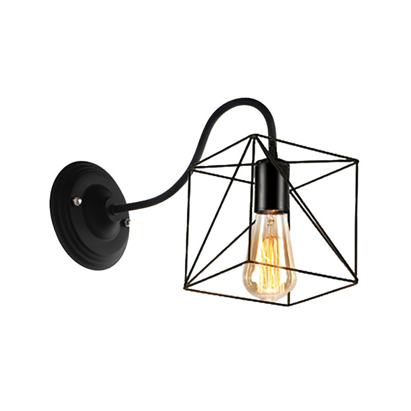 Lisslune | Black 1 Head Wall Lamp Vintage Industrial Metal Bottle/Rectangular Wall Light Wall Lamp with Wire Frame for Café